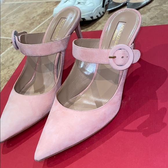 ✅SOLD✅ Aquazurra 75mm Blossom Suede Buckled Mules - Picture 2 of 12